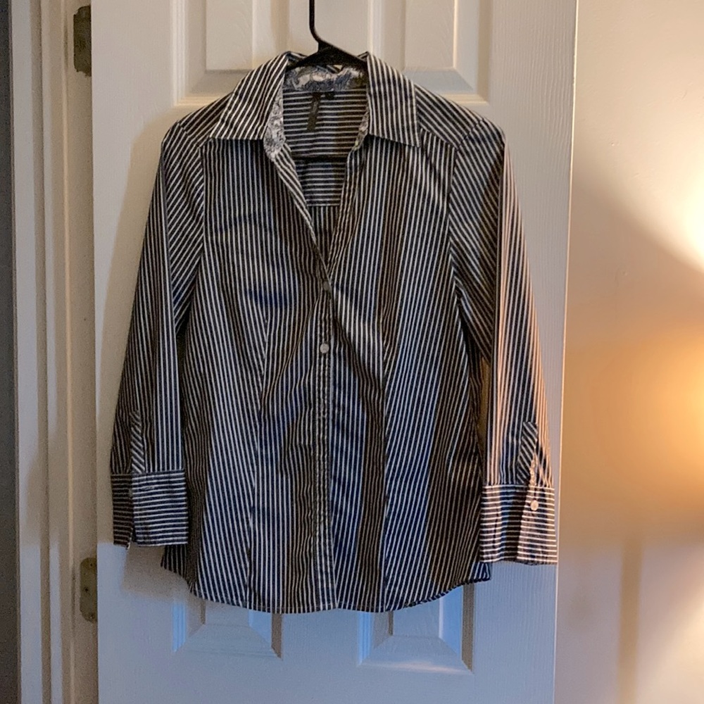 Pinstripe V-neck button up blouse